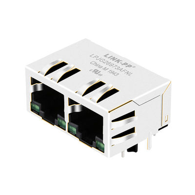 Gigabit Ganged RJ45 W/LED della Linguetta-Giù di HFJ12-1G16ER-L11RL FastJack 1x2
