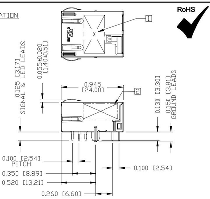 Il connettore del porto Rj45 Magjack di Tab Down 1X1 della base-t di L836-121T-KE 5G schermato con Gy/G ha condotto