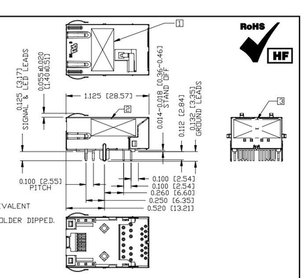 Connettore magnetico di basso profilo RJ45 del porto di Tab Down 1X1 della base-t di L8BJ-1K1T-KDE 2.5G con il LED