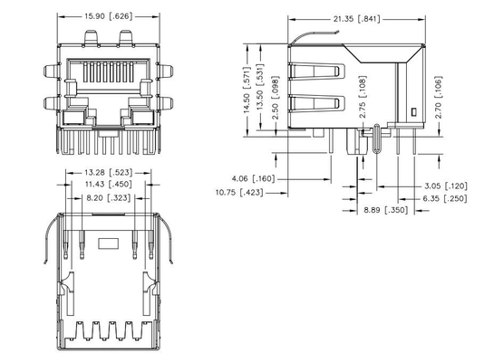 Il singolo connettore magnetico Tab Down 100BASE-T 8 PIN With G/Y del porto RJ45 di JXD0-9006NLT ha condotto