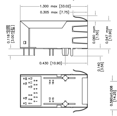 Il connettore 600mA di PoE il RJ45 Fastjack del porto di HFJT1-5GHPRL 5G BASE-T 1x1 senza ha condotto